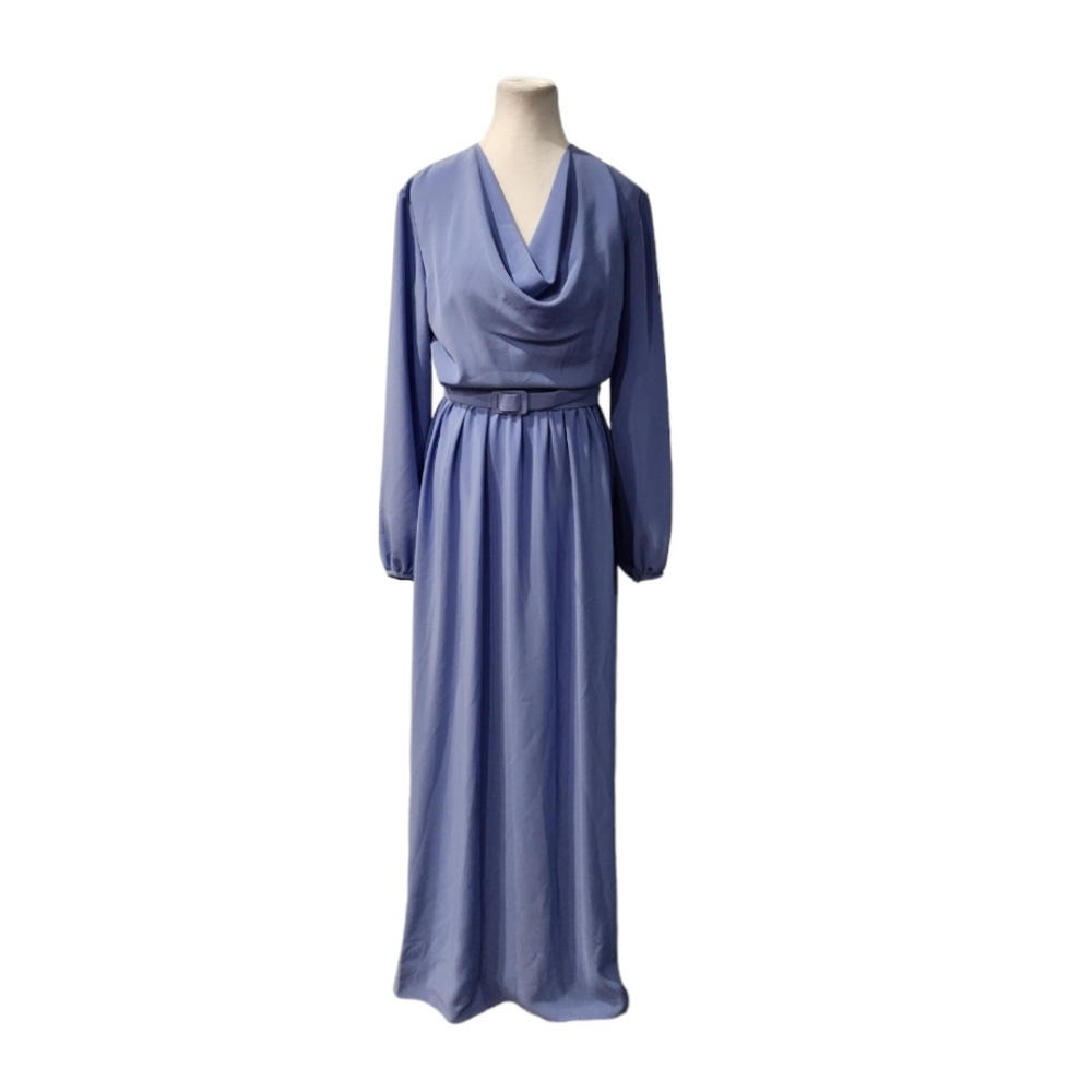 Vintage Lavendar Maxi Long Sleeve Dress with Matching Lavender Belt